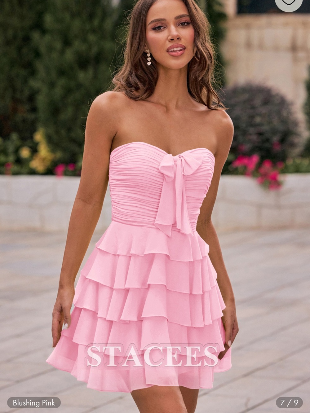A-line Ruched Strapless Chiffon Ruffled Homecoming Dress with Bow